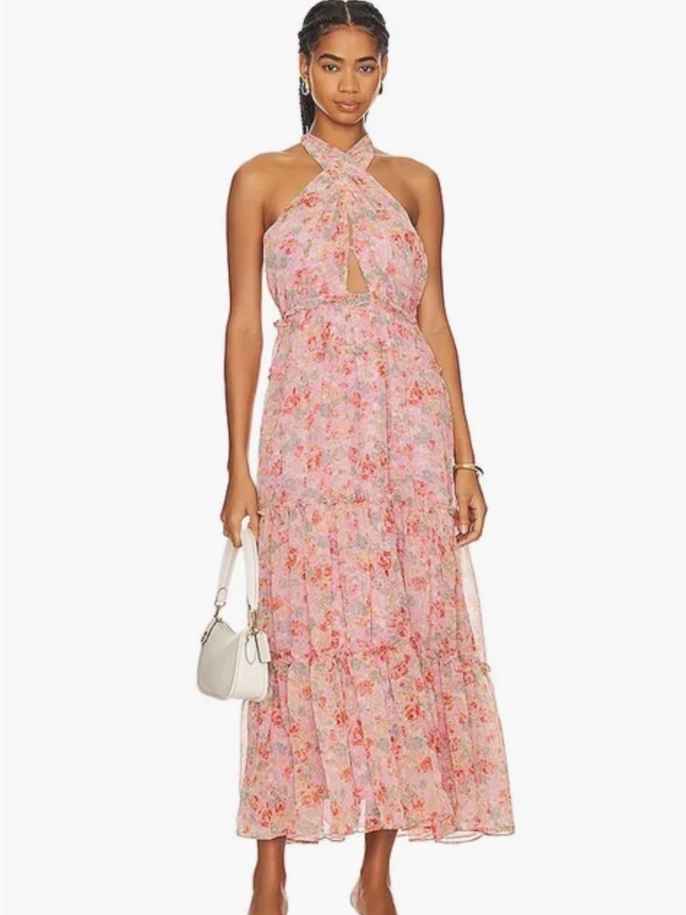 Pink Floral Tiered Maxi dress
